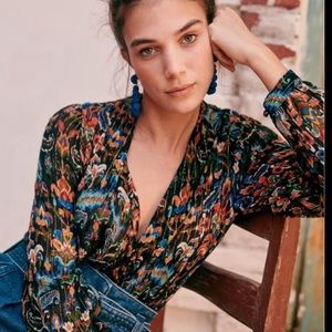 Sézane Multicolor Floral Print Long-Sleeve Blouse